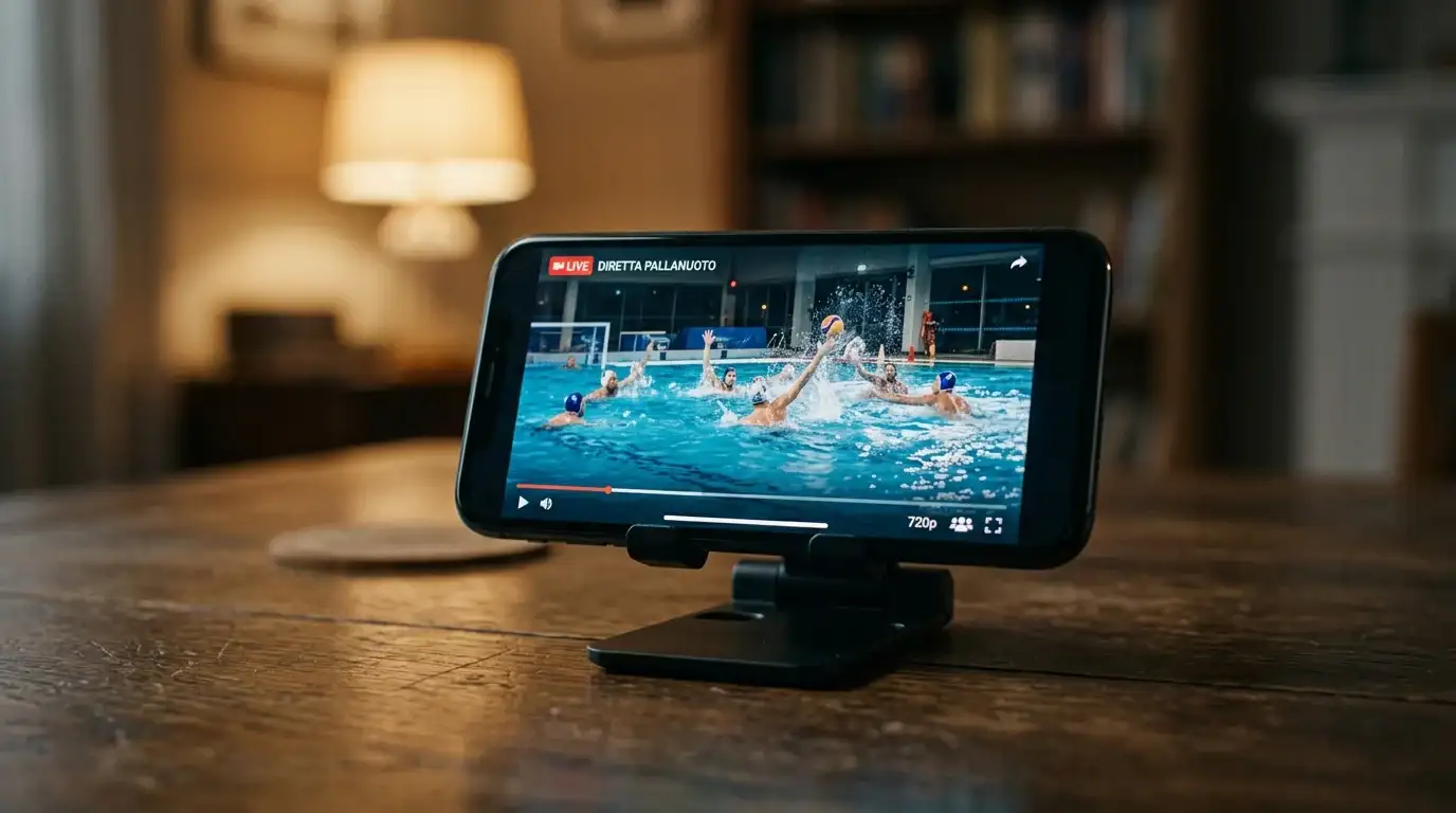 Smartphone trasmette una partita di pallanuoto in diretta su un'app di scommesse
